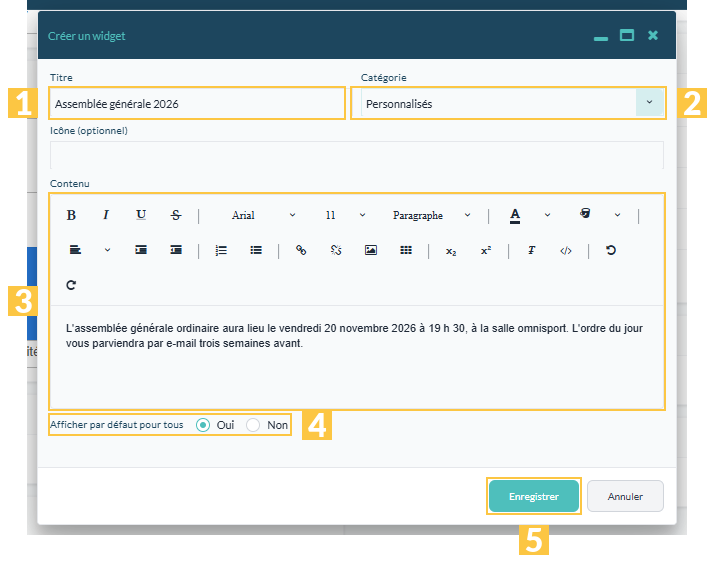 La fenêtre « Créer un widget »