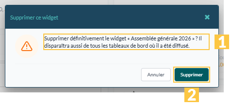 La confirmation de suppression d'un widget