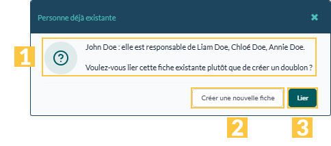 Fenêtre « Personne déjà existante »