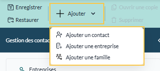 Menu Ajouter ouvert sur ses trois choix