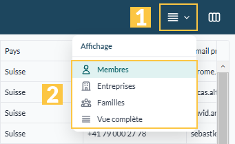Menu des presets de colonnes