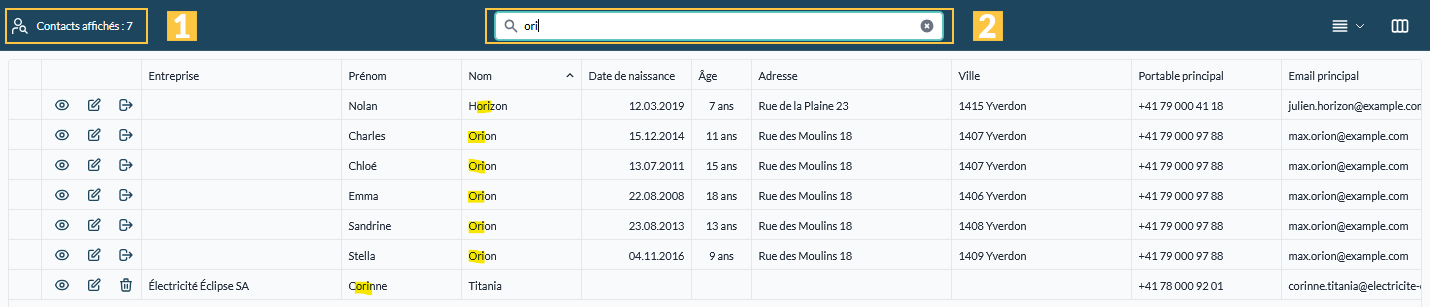 Champ de recherche et compteur de résultats