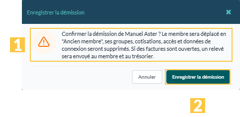 Fenêtre « Enregistrer la démission »