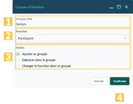 Fenêtre « Groupes et fonctions »