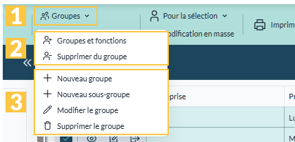 Menu « Groupes » de la barre d'outils