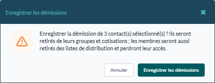 Fenêtre « Enregistrer les démissions »