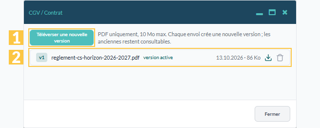 Fenêtre « CGV / Contrat »