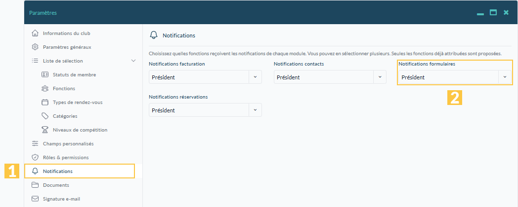 Réglage des notifications des formulaires