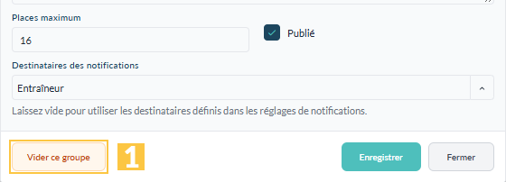 Bouton « Vider ce groupe » dans la fenêtre d'un cours