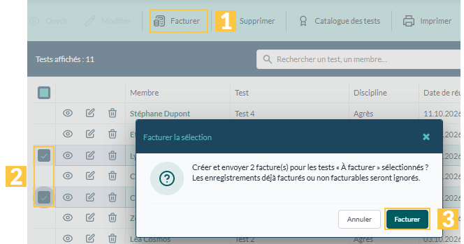 Facturer la sélection
