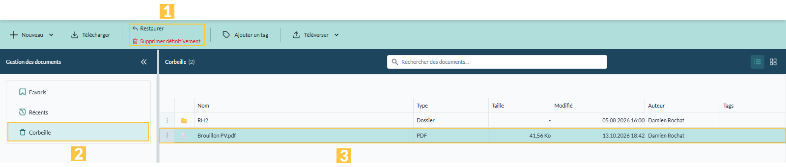 La corbeille des documents