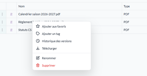 Le menu d'un fichier