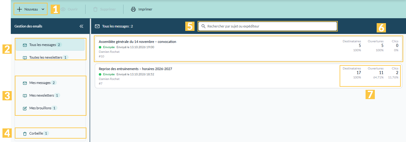 L'espace de travail Emails