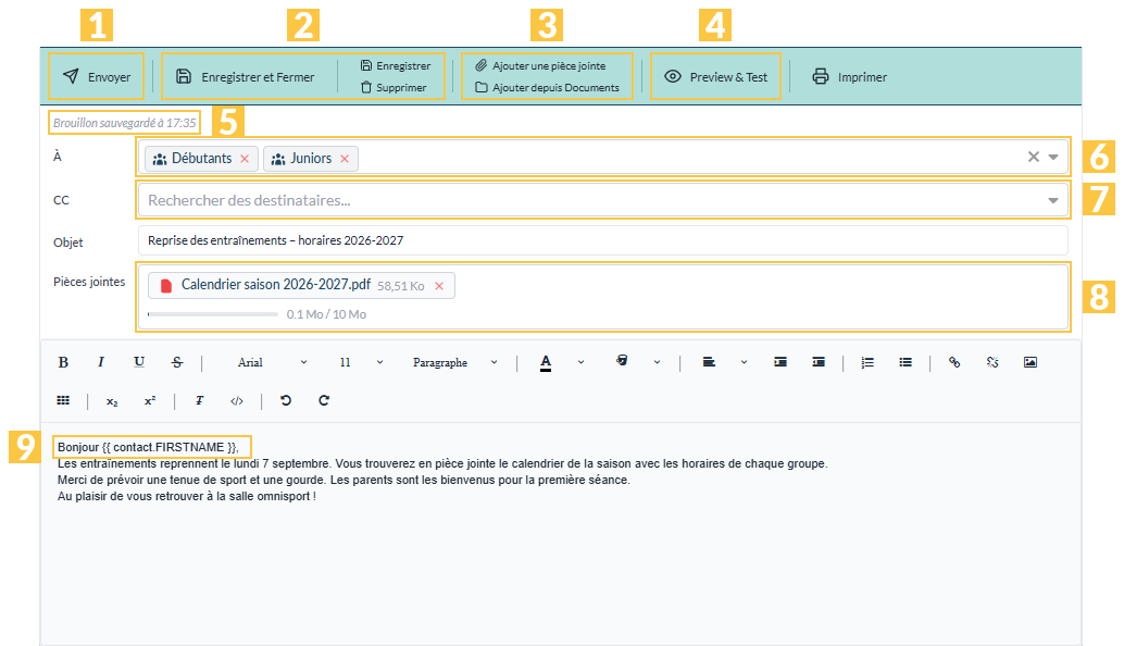 Fenêtre de rédaction d'un message