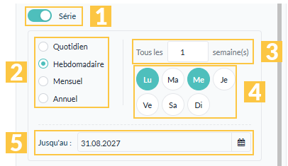 Les réglages d'une série