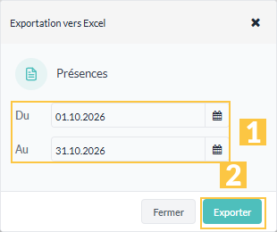 La fenêtre « Exportation vers Excel »