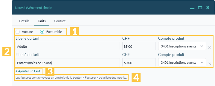 L'onglet « Tarifs »