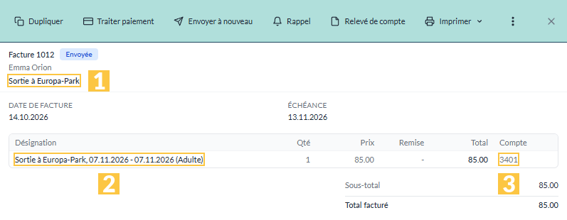 Une facture d'inscription