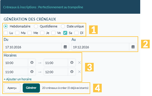 La génération des créneaux