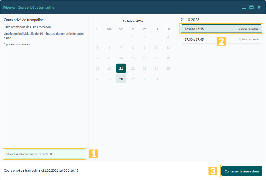 Réserver avec une carte multisession