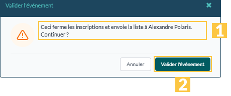 La confirmation « Valider l'événement »