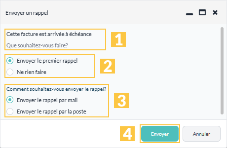 La fenêtre « Envoyer un rappel »