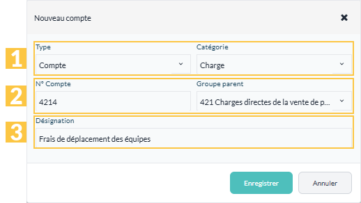 La fenêtre « Nouveau compte »