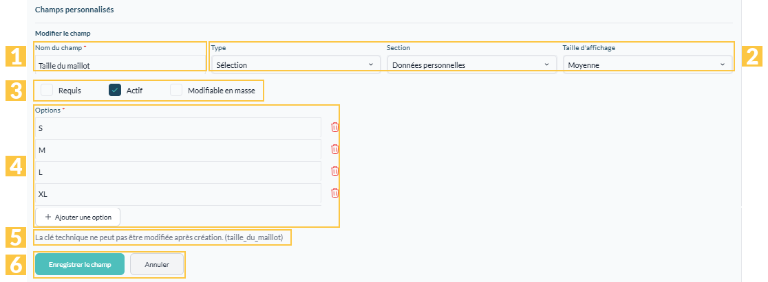 Un champ personnalisé en modification