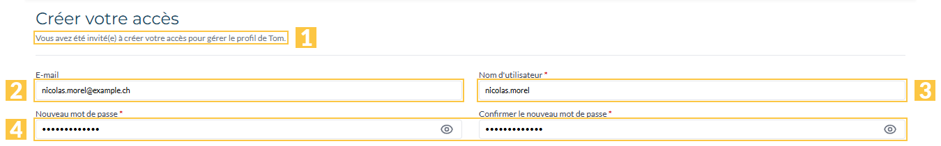 La page « Créer votre accès »