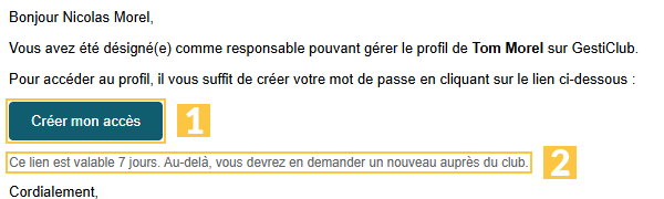 L'e-mail d'invitation d'un parent