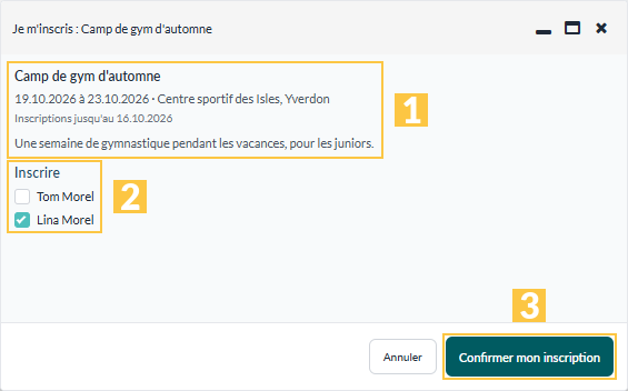 L'inscription d'un enfant à un camp