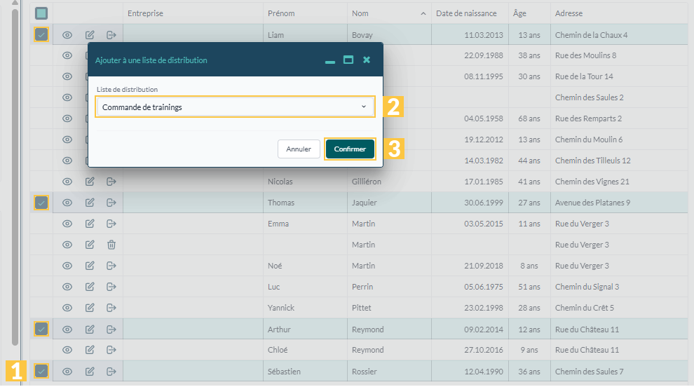 La fenêtre « Ajouter à une liste de distribution »