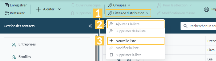 Le menu « Listes de distribution »