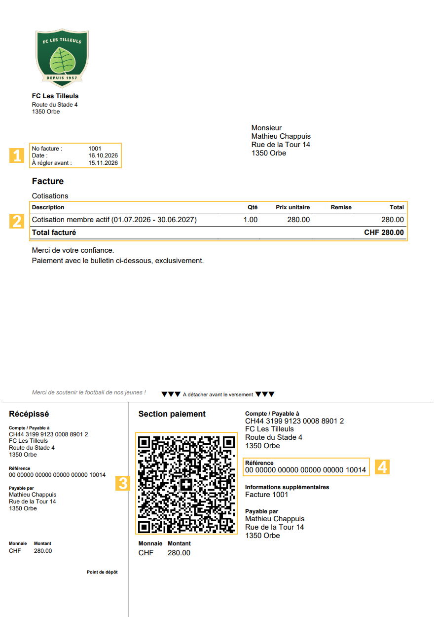 Une facture avec sa section de paiement QR