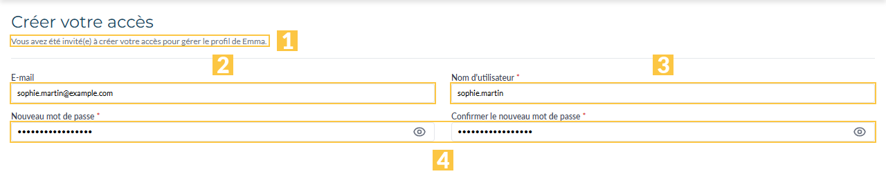 La page « Créer votre accès »